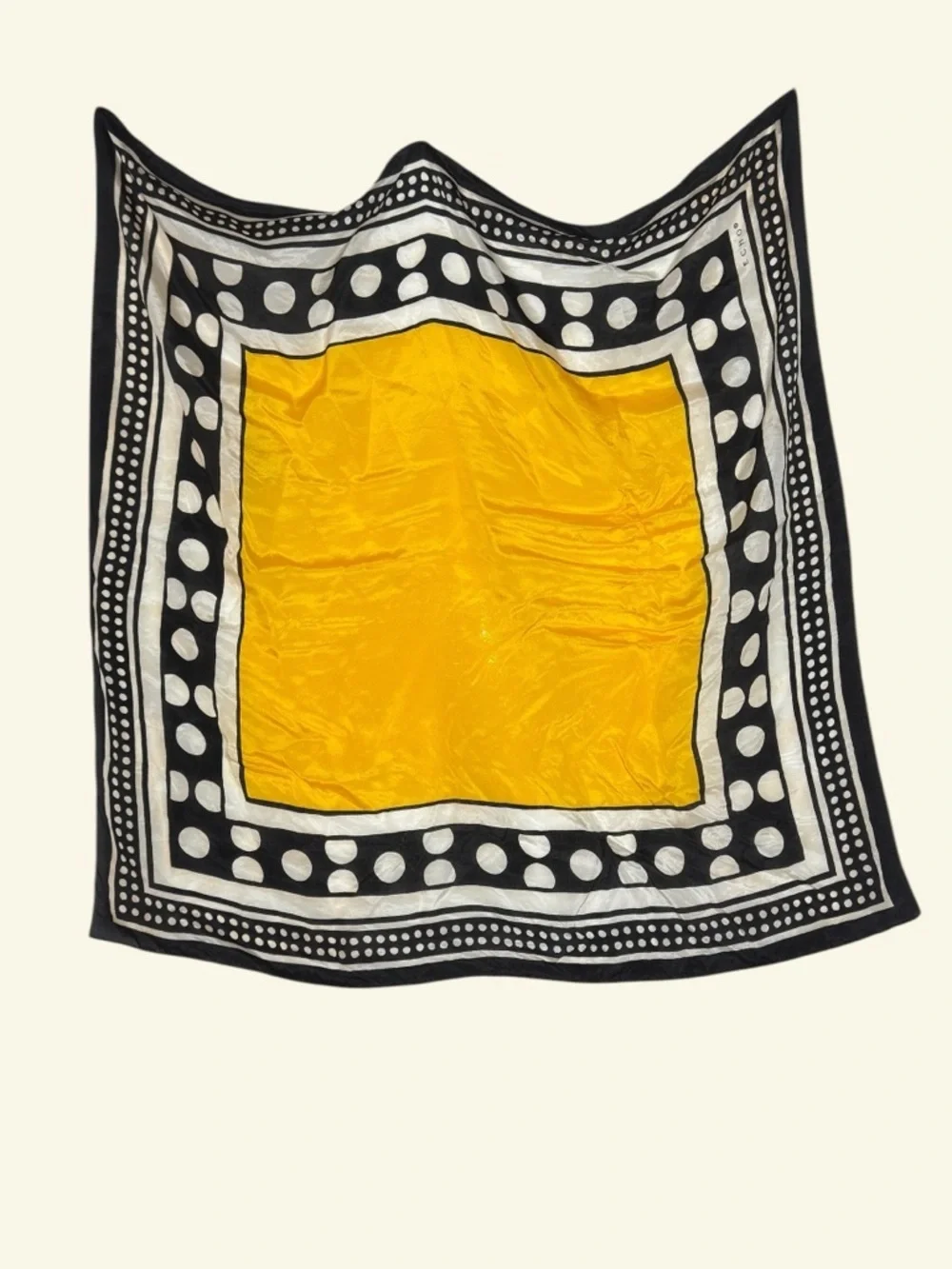 Echo Silk Scarf Black White Polka Dot Yellow Square Vintage Style